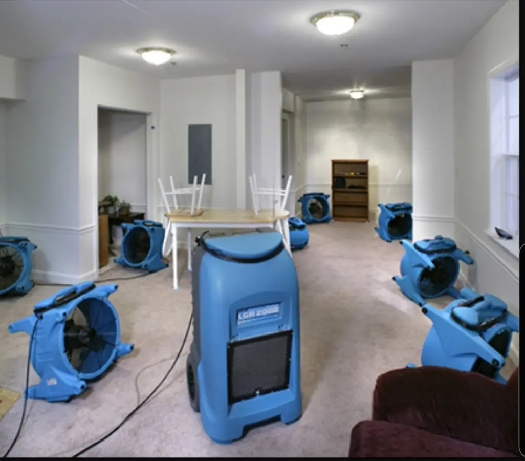 Air movers and dehumidifier setup for Water Extraction & Removal in Dennis